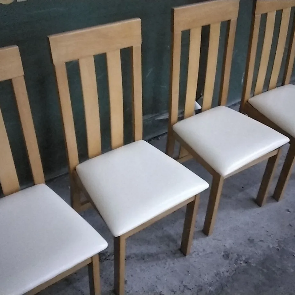 SET OF 4 WOODEN DINING CHAIRS WITH CREAM LEATHER SEAT