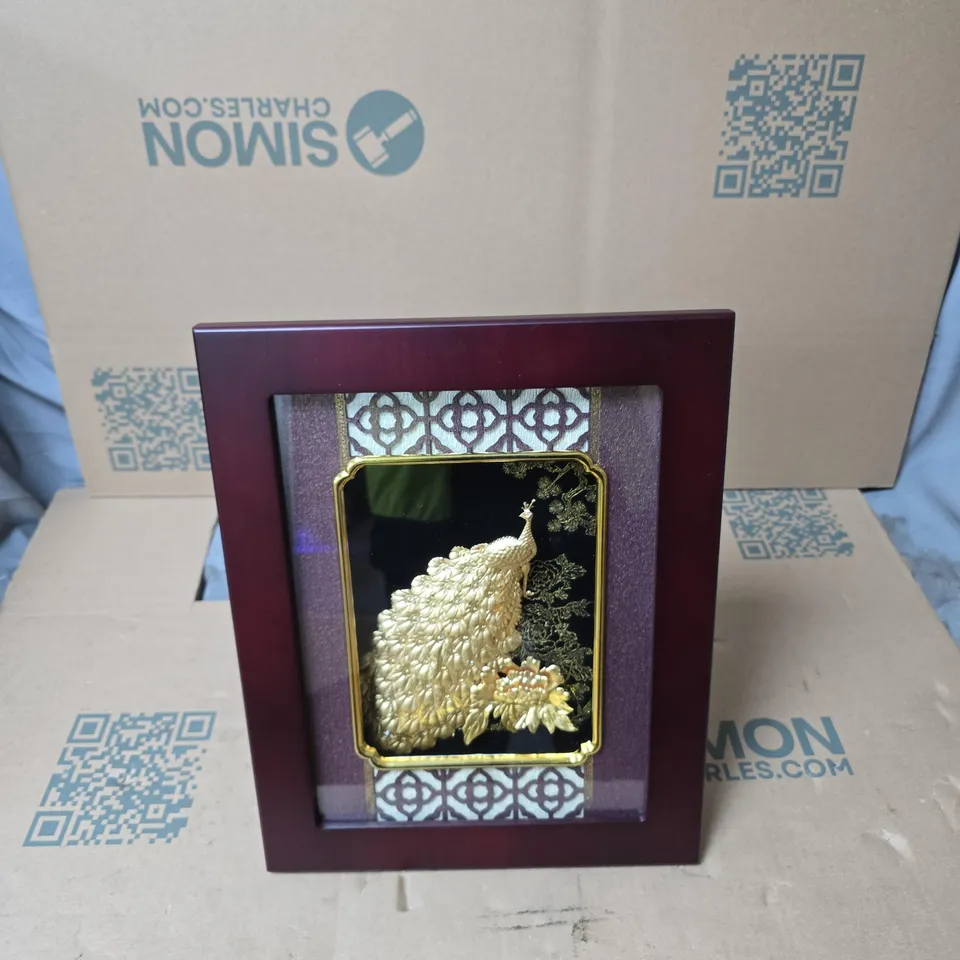 HOME DECOR - 24K GOLD PLATED PEACOCK WOODEN FRAME
