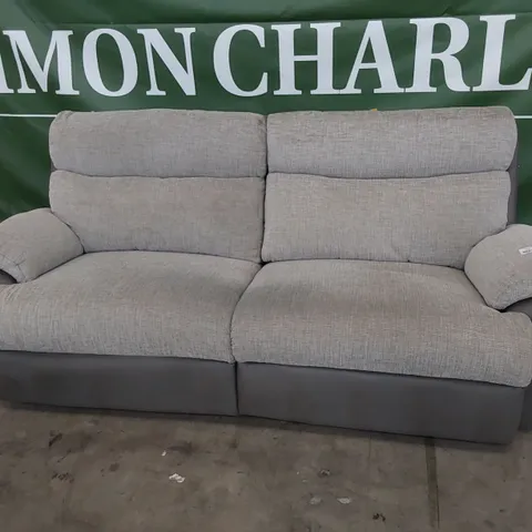 DESIGNER MANUAL RECLINING THREE SEATER SOFA GREY LEATHER/FABRIC