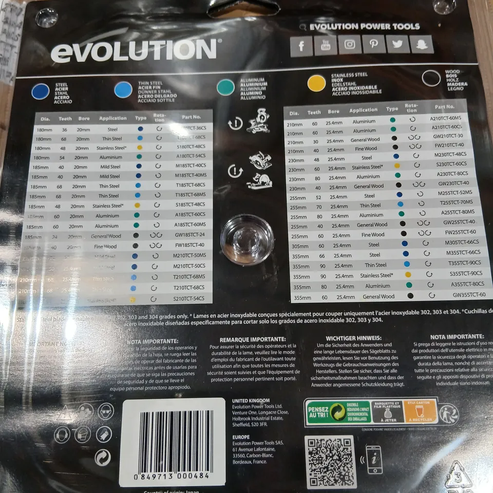 FIVE BRAND NEW EVOLUTION 9IN WOOD CUTTING CIRCULAR SAW BLADE, 60T, CARBIDE, SEALED IN PACKAGING