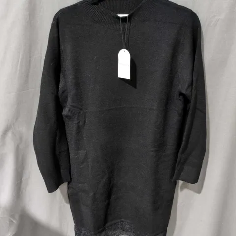 UK 14 MONSOON BLACK KNIT TOP WITH LACE HEM – WOMEN'S