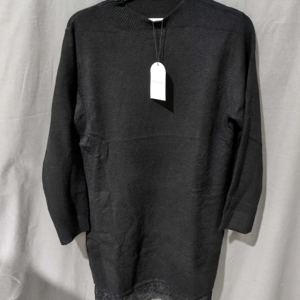 UK 14 MONSOON BLACK KNIT TOP WITH LACE HEM – WOMEN'S