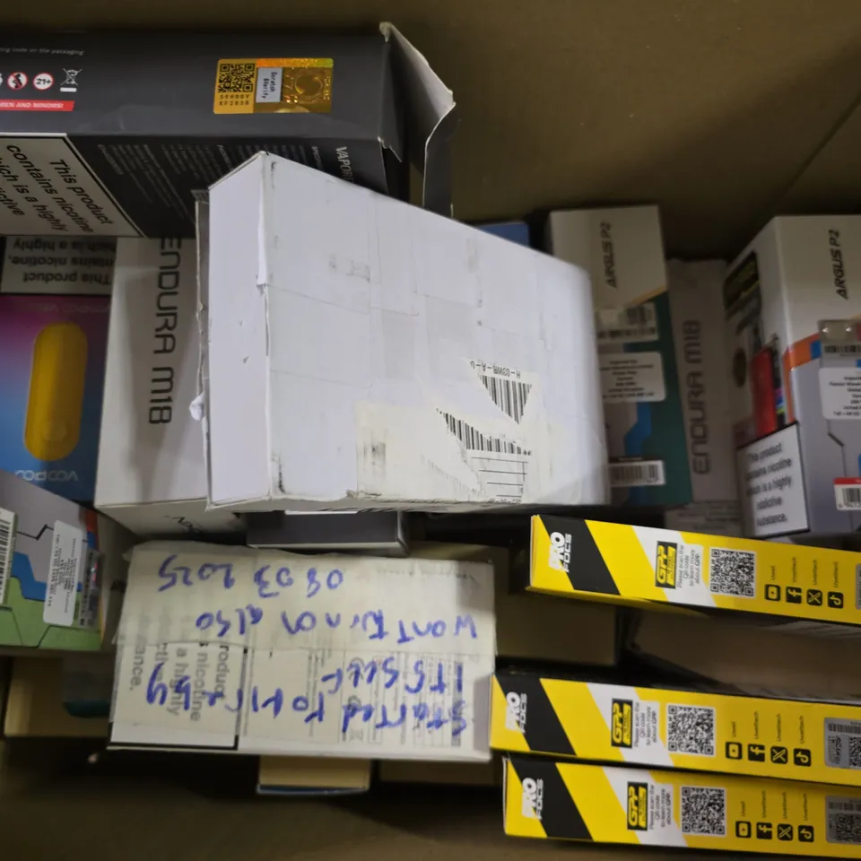 BOX OF APPROXIMATELY 18 ASSORTED E-CIGARETTES PRODUCTS TO INCLUDE - VOOPOO , UWELL , ASPIRE  ETC