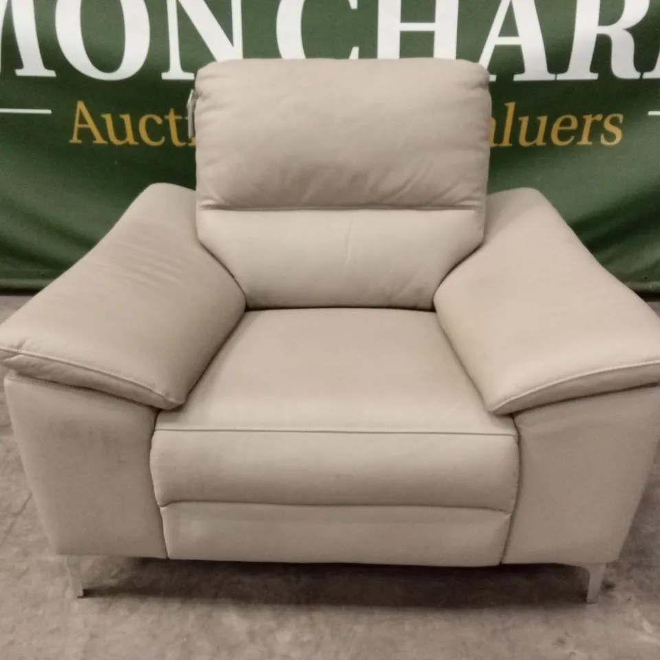 PAVILION LEATHER/FAUX LEATHER POWER RECLINER ARMCHAIR - SOFT GREY RRP £829
