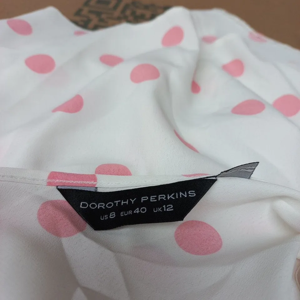 DOROTHY PERKINS WOMEN'S POLKA DOT DRESS – WHITE WITH PINK DOTS, UK 12 (US 8, EUR 40)