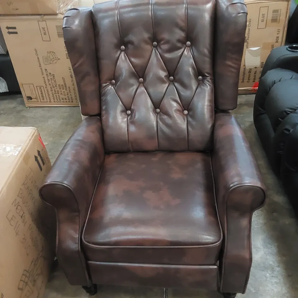 DESIGNER FAUX LEATHER BUTTON BACK RECLINER CHAIR