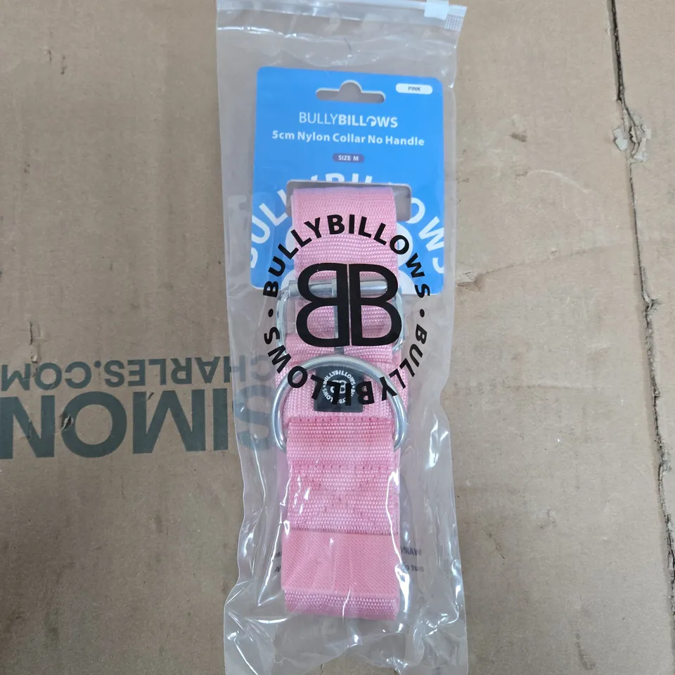 BULLYBILLOWS 5CM NYLON COLLAR NO HANDLE IN PINK (SIZE M)