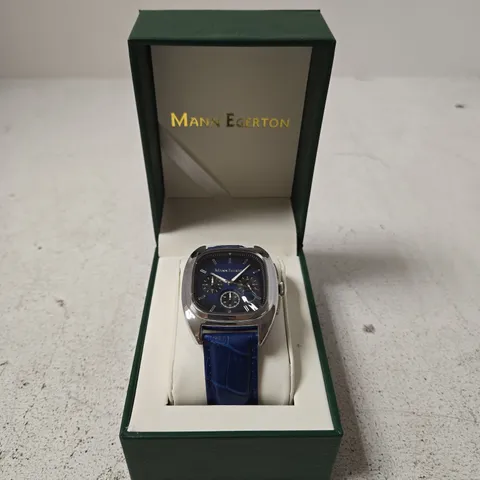 MANN EGERTON WRISTWATCH WITH BLUE LEATHER STRAP – BOXED