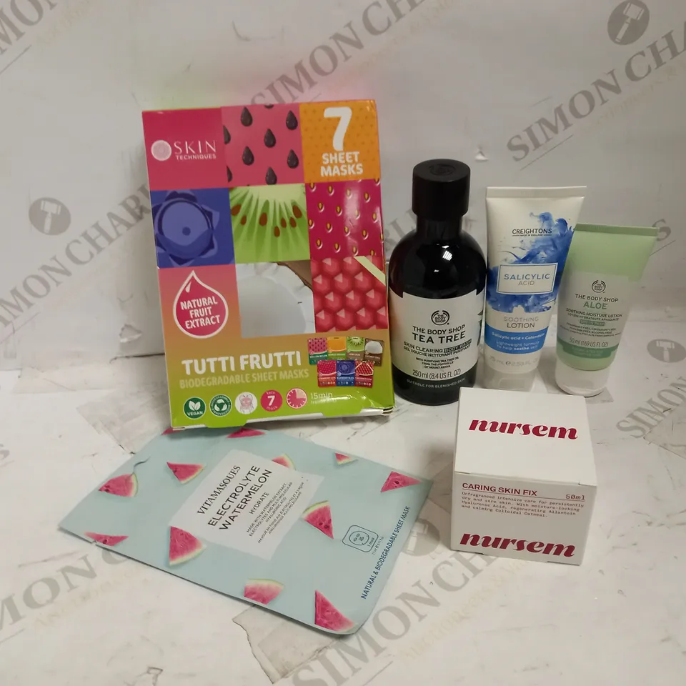 LOT OF APPROXIMATELY 20 SKINCARE ITEMS, TO INCLUDE THE BODY SHOP, NURSEM, FACE MASKS, ETC