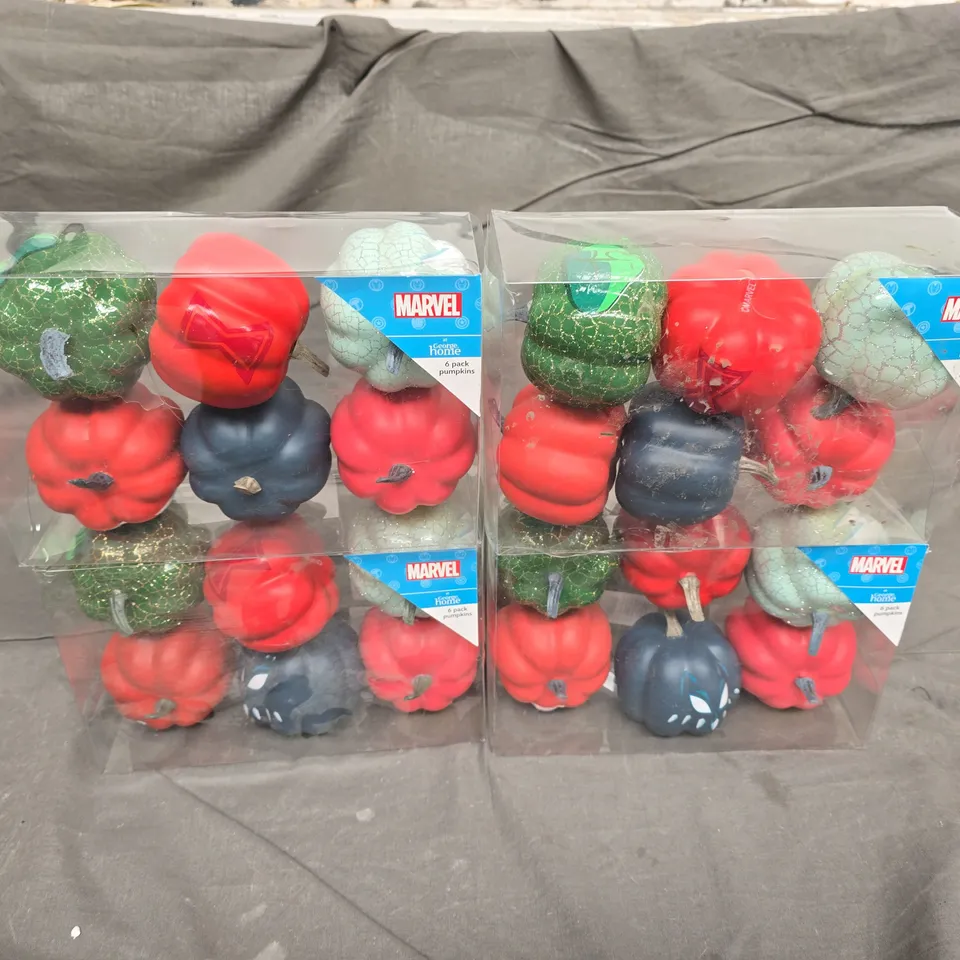4 BOXED PACKS OF MARVEL THEMED PUMPKIN DECORATIONS (6 PER PACK)