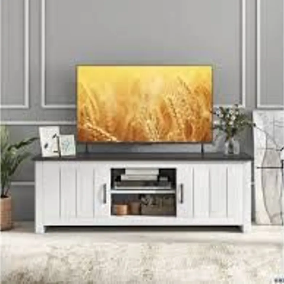 BOXED TV STAND WITH 2 CABINETS AND OPEN SHELVES FOR TVS UP TO 65 INCH