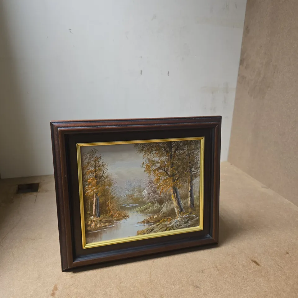 LANDSCAPE PAINTING IN DARK BROWN FRAME WITH GOLD INNER BORDER