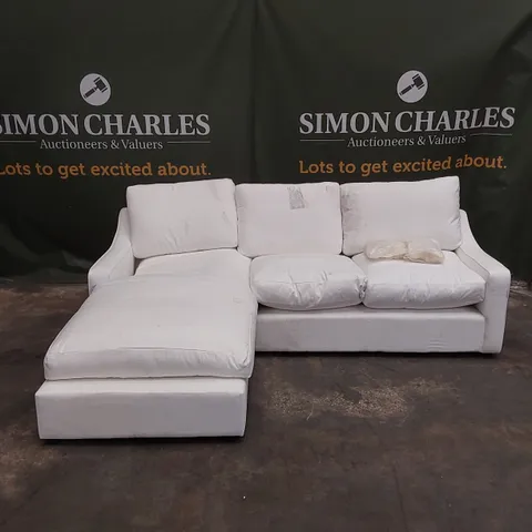 QUALITY DESIGNER CREAM FABRIC UPHOLSTERED CORNER CHAISE SOFA