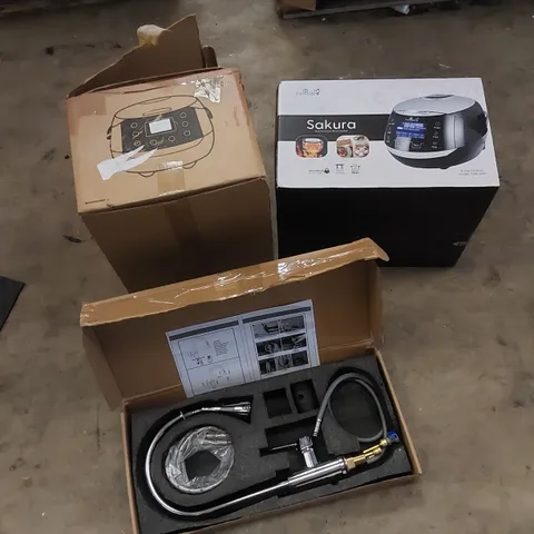 PALLET CONTAINING ASSORTED HOUSEHOLD PRODUCTS INCLUDING RICE COOKERS, KITCHEN FAUCET/TAP, BOXED FURNITURE ETC