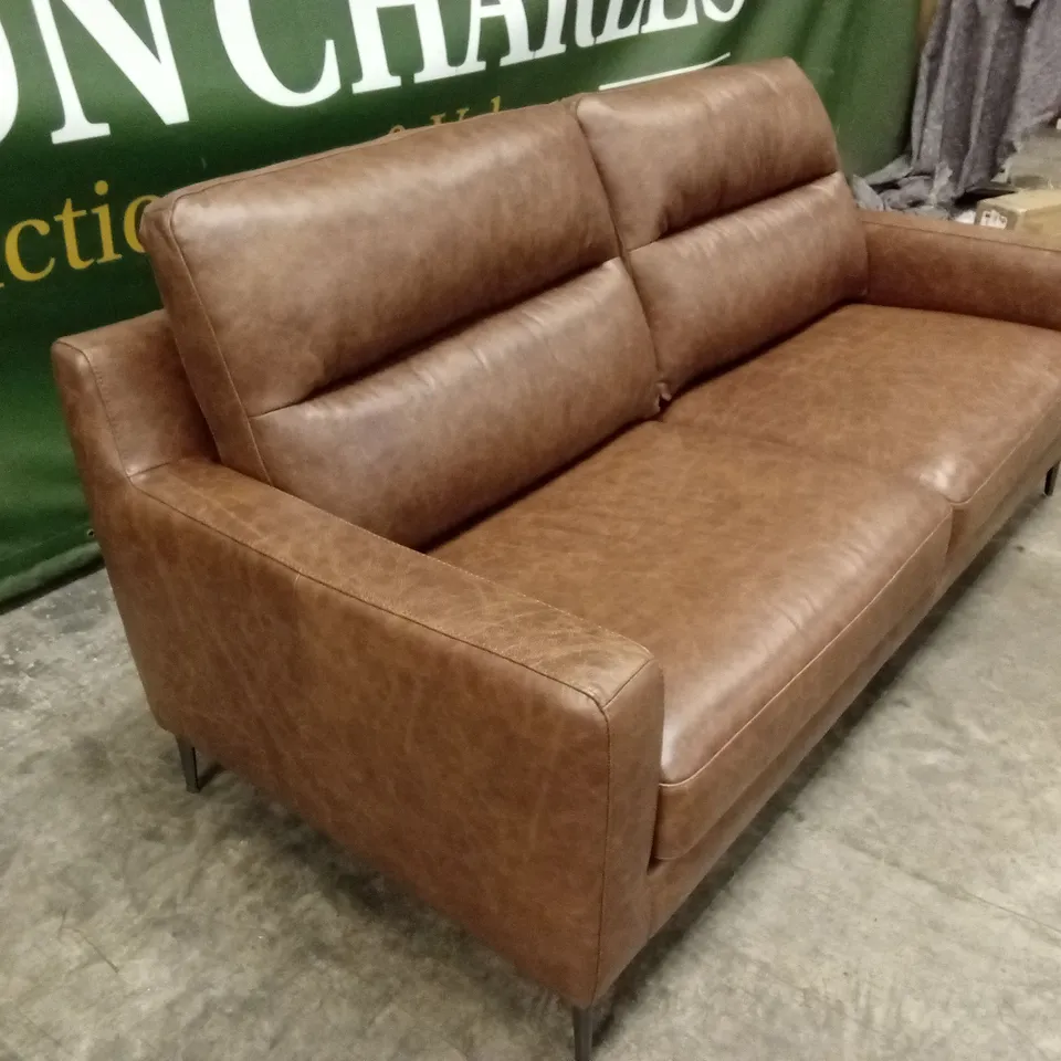 QUALITY DESIGNER ITALIAN MADE ALESSANDRO 3 SEATER LEATHER SOFA - BRANDY