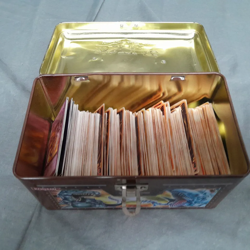 TIN OF ASSORTED YU-GI-OH COLLECTABLE TRADING CARDS