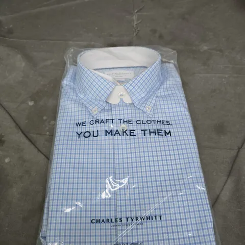 Charles Tyrwhitt Men's Light-Blue Gingham Dress Shirt – In Packaging SIZE 15.5/35"