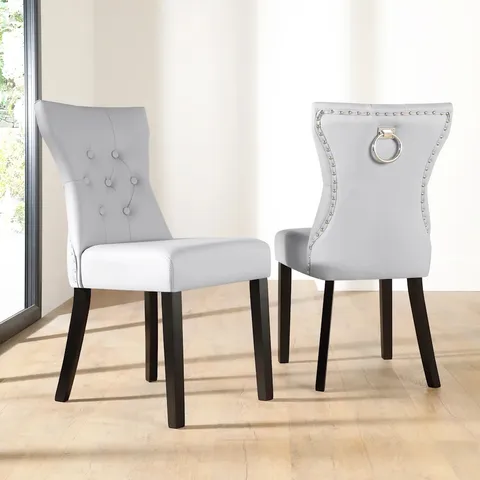 BOXED KENSINGTON DINING CHAIR, LIGHT GREY PREMIUM FAUX LEATHER & BLACK SOLID HARDWOOD (1 BOX)