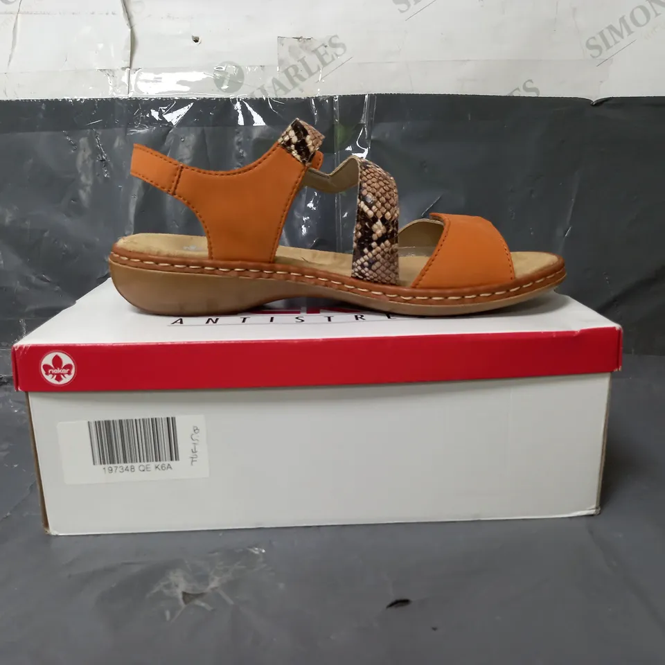 RIEKER ANTI-STRESS SANDALS ORANGE SNAKE PRINT DESIGN SIZE 6.5