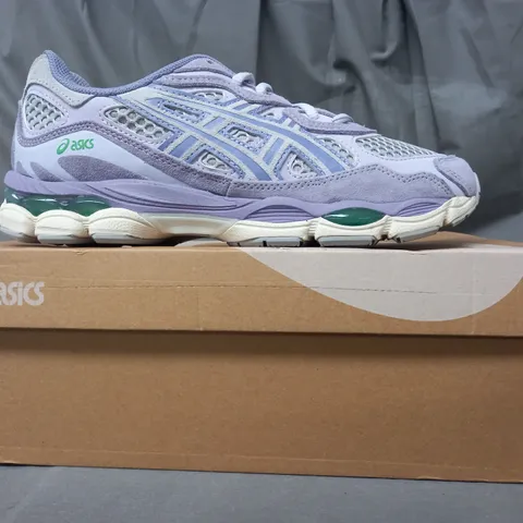 BOXED PAIR OF ASICS GEL-NYC SHOES IN LILAC/GREEN UK SIZE 6