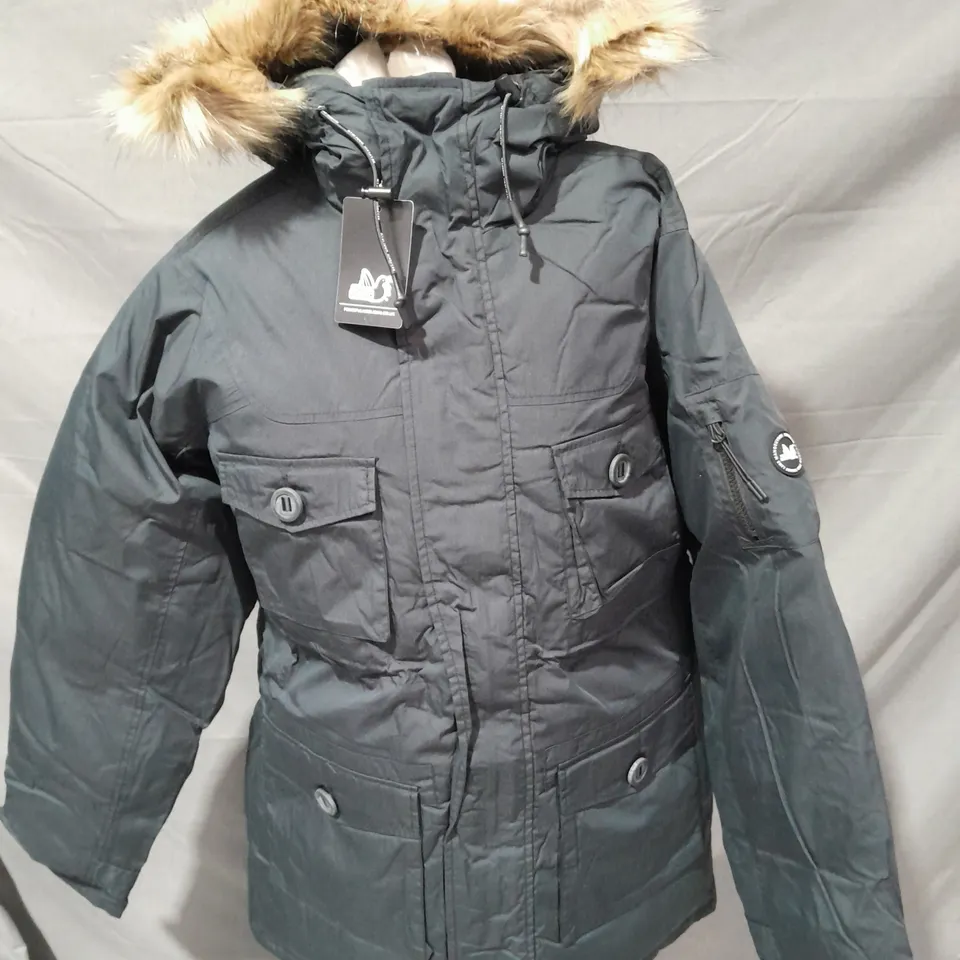 PEACEFUL HOOLIGAN MOSS PARKA COAT IN BLACK - M