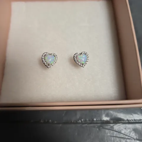DIAMONIQUE HEART-SHAPED EARRINGS WITH OPAL-STYLE CENTER STONES