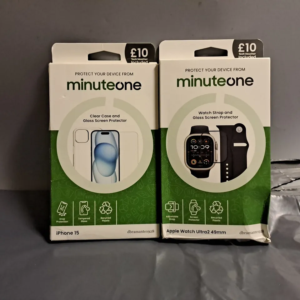 BOX OF APPROXIMATELY 15 MINUTE ONE IPHONE 15 & APPLE WATCH ULTRA 2 49MM GLASS SCREEN PROTECTORS