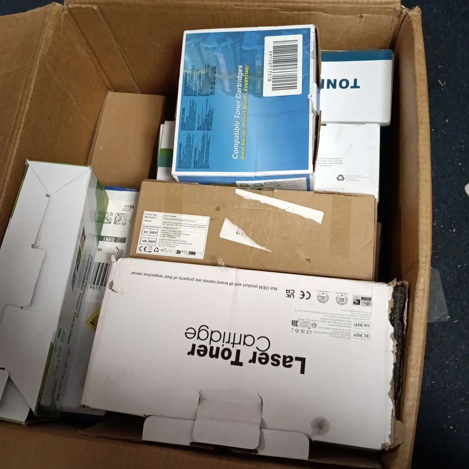 BOX OF APPROXIMATELY 12 ASSORTED TONER AND PRINTER PRODUCTS 