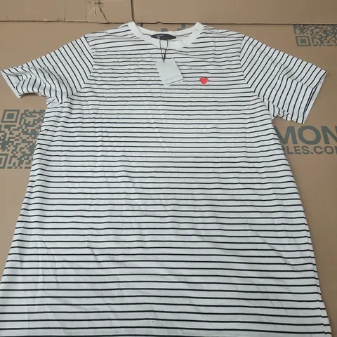 NOBODYS CHILD EMBROIDED STRIPE T-SHIRT IN JERSEY WHITE - UK MEDIUM