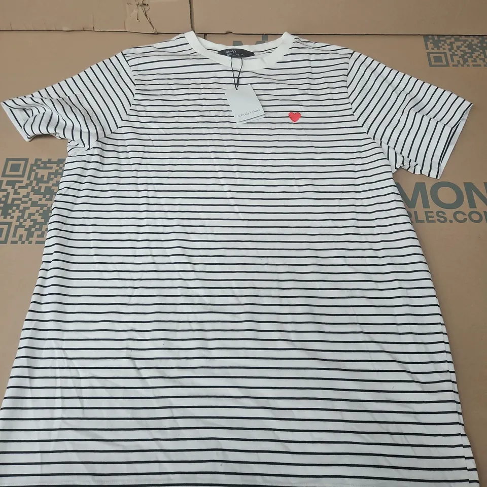 NOBODYS CHILD EMBROIDED STRIPE T-SHIRT IN JERSEY WHITE - UK MEDIUM