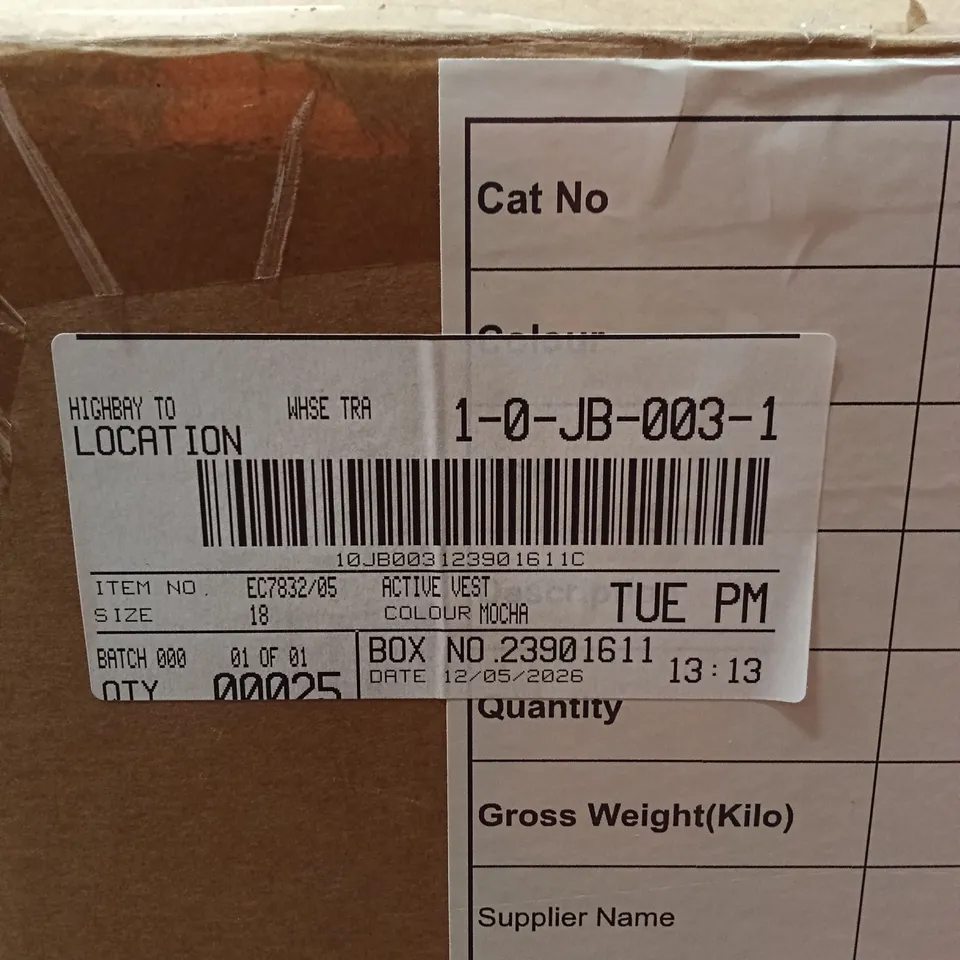 BOXED BRAND NEW APPROXIMATELY 25 SIMPLY BE ACTIVE VESTS, MOCHA, SIZE 18 (1 BOX)
