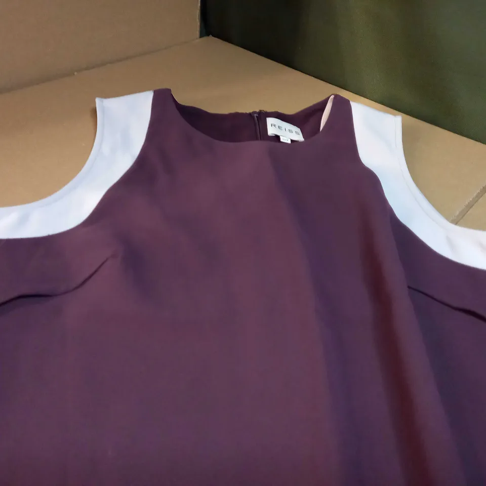 REISS BURGUNDY/STONE PINAFORE STYLE MIDI DRESS - SIZE 12
