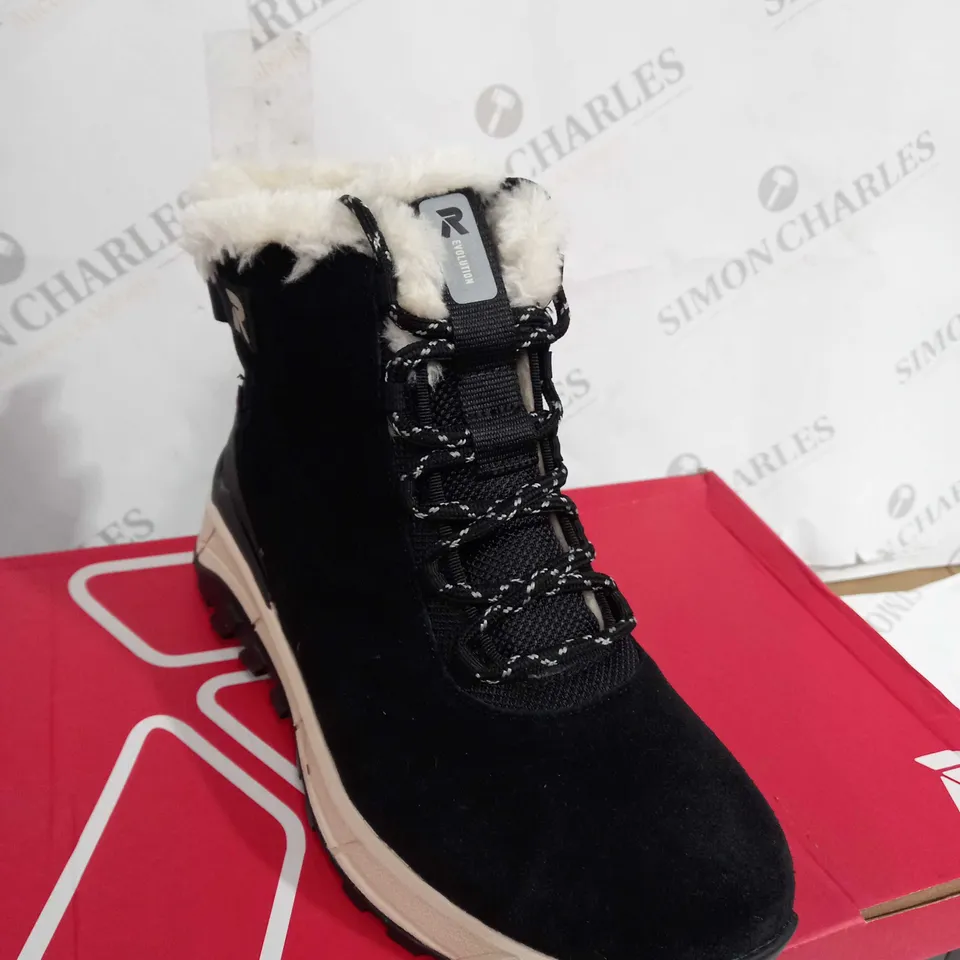 BOXED REVOLUTION RIEKER WARM LINED WATER RESISTANT LACE UP BOOTS, BLACK - SIZE 6