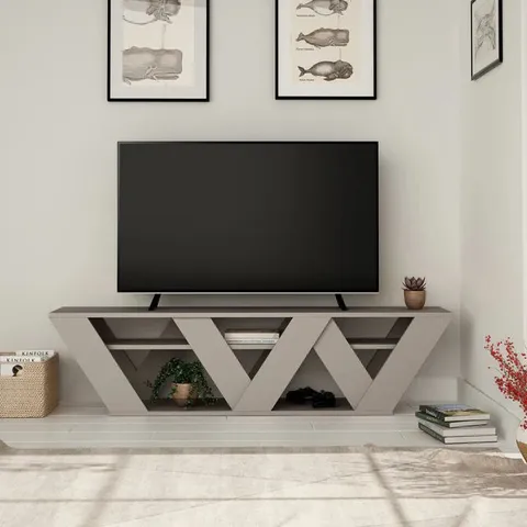 BOXED RALLA MODERN TV STAND MULTIMEDIA CENTRE WITH SHELVES 158CM IN LIGHT MOCHA