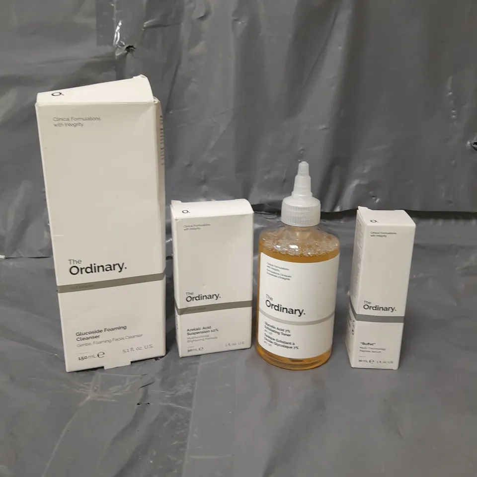 LOT OF 4 THE ORDINARY SKIN CARE PRODUCTS TO INCLUDE CLEANSING FOAM, SERUM AND TONER