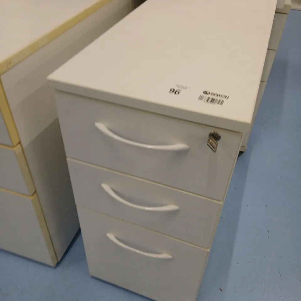THREE PORTABLE THREE DRAWER OFFICE CHEST OF DRAWERS