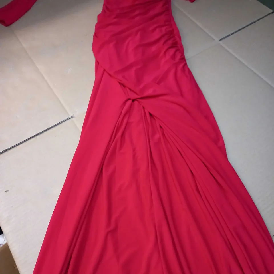 CLUB L RED QUARE NECK RUCHED MAXI DRESS - SIZE 4