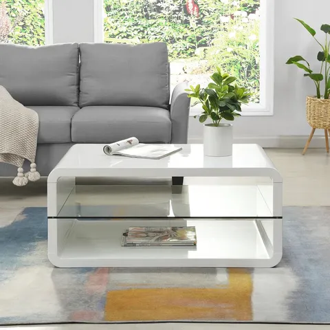 BOXED TRUEX FLOOR SHELF COFFEE TABLE WITH STORAGE - WHITE (1 BOX)