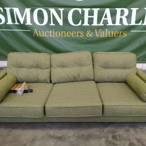 QUALITY DESIGNER G-PLAN VINTAGE 65 LARGE SOFA - MARL GREEN FABRIC 