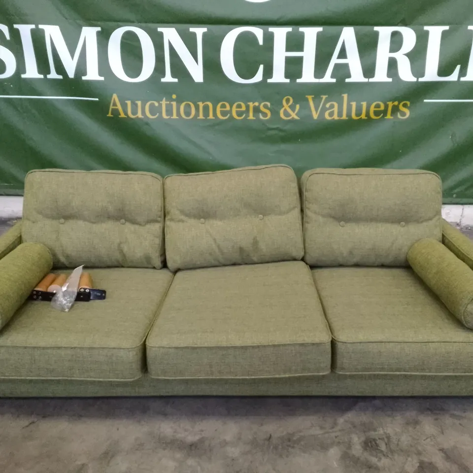QUALITY DESIGNER G-PLAN VINTAGE 65 LARGE SOFA - MARL GREEN FABRIC 