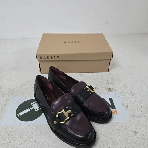 RADLEY LINDEN ROW COLOURBLOCK LADIES LOAFERS - DARK CHERRY, UK 6