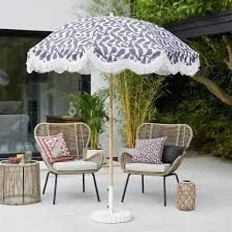 BOXED FOLIA PRINT BEACH PARASOL WITH FRINGE (1 BOX)