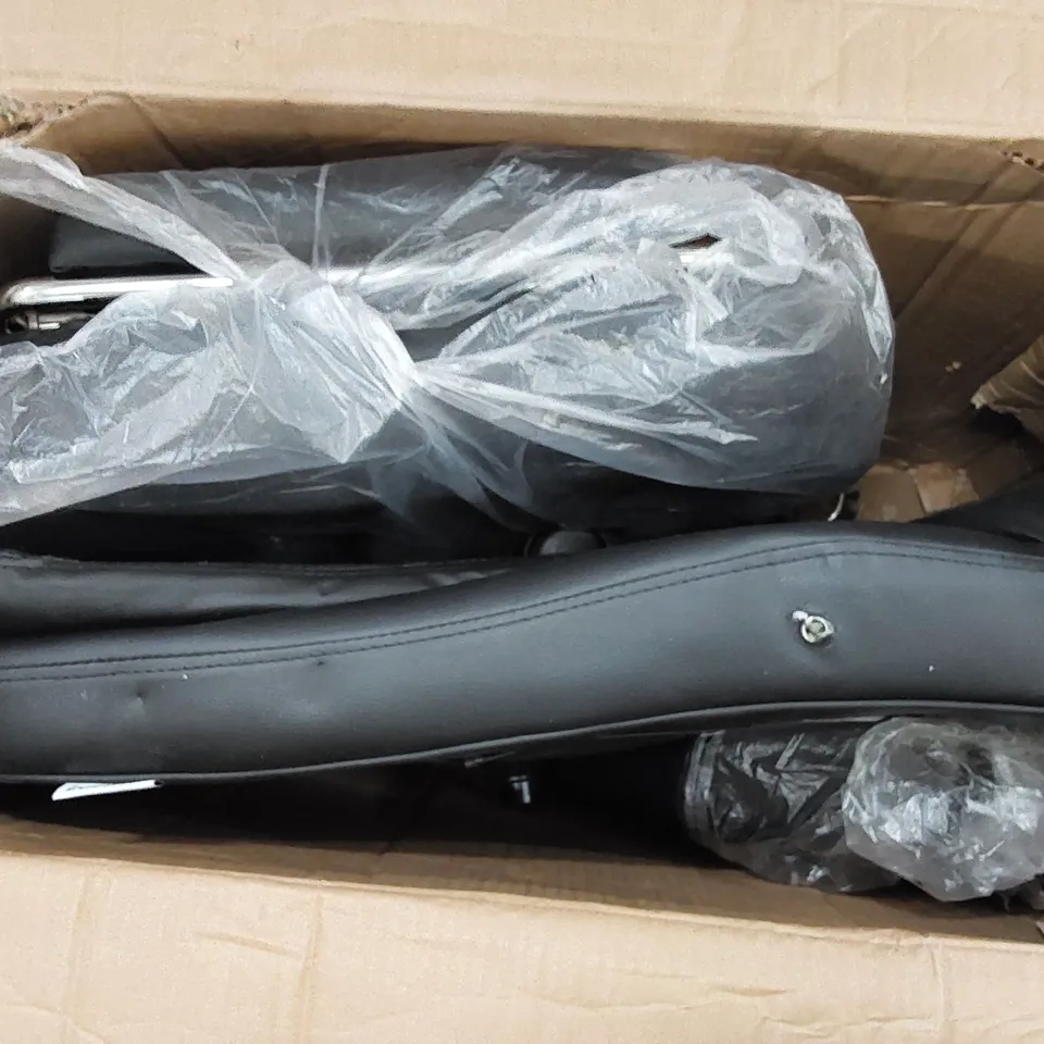 BOXED BLACK FAUX LEATHER ELECTRIC MASSAGING OFFICE CHAIR WITH RECLINER (1 BOX)