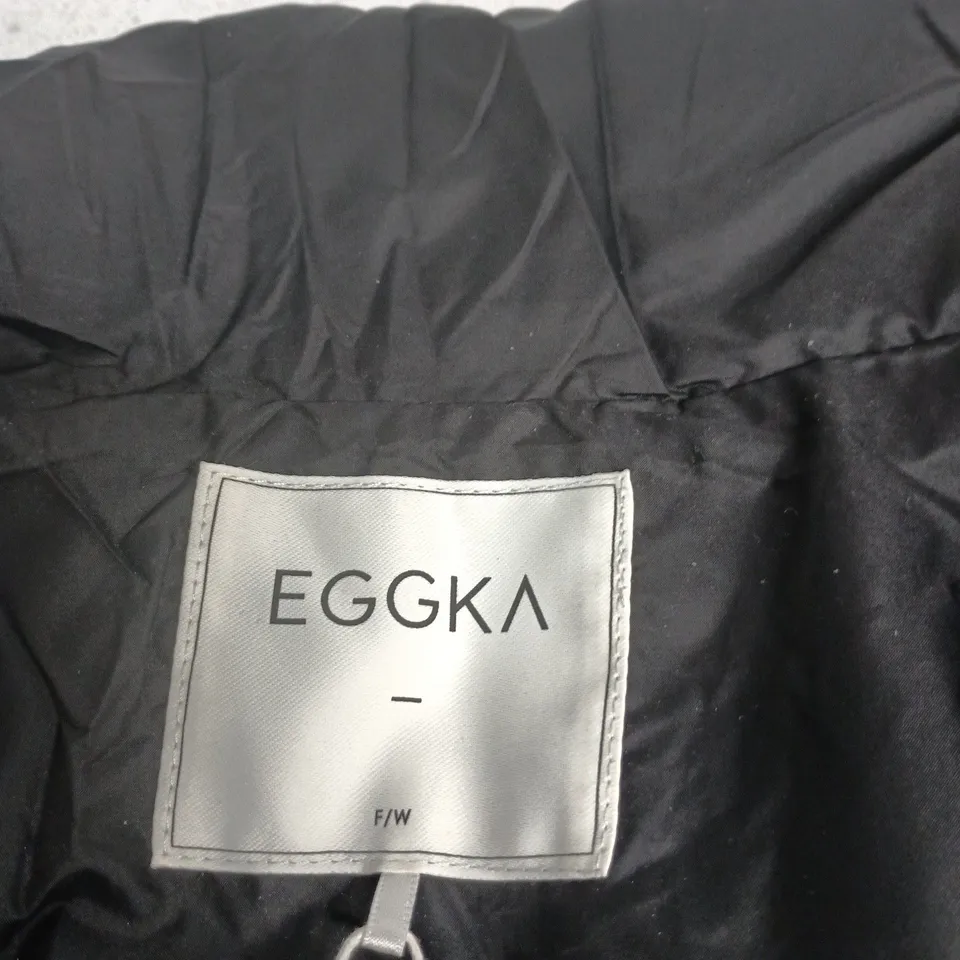 EGGKA BLACK PUFFER JACKET, DOWN-FILLED, UK SIZE S (S/37), F/W