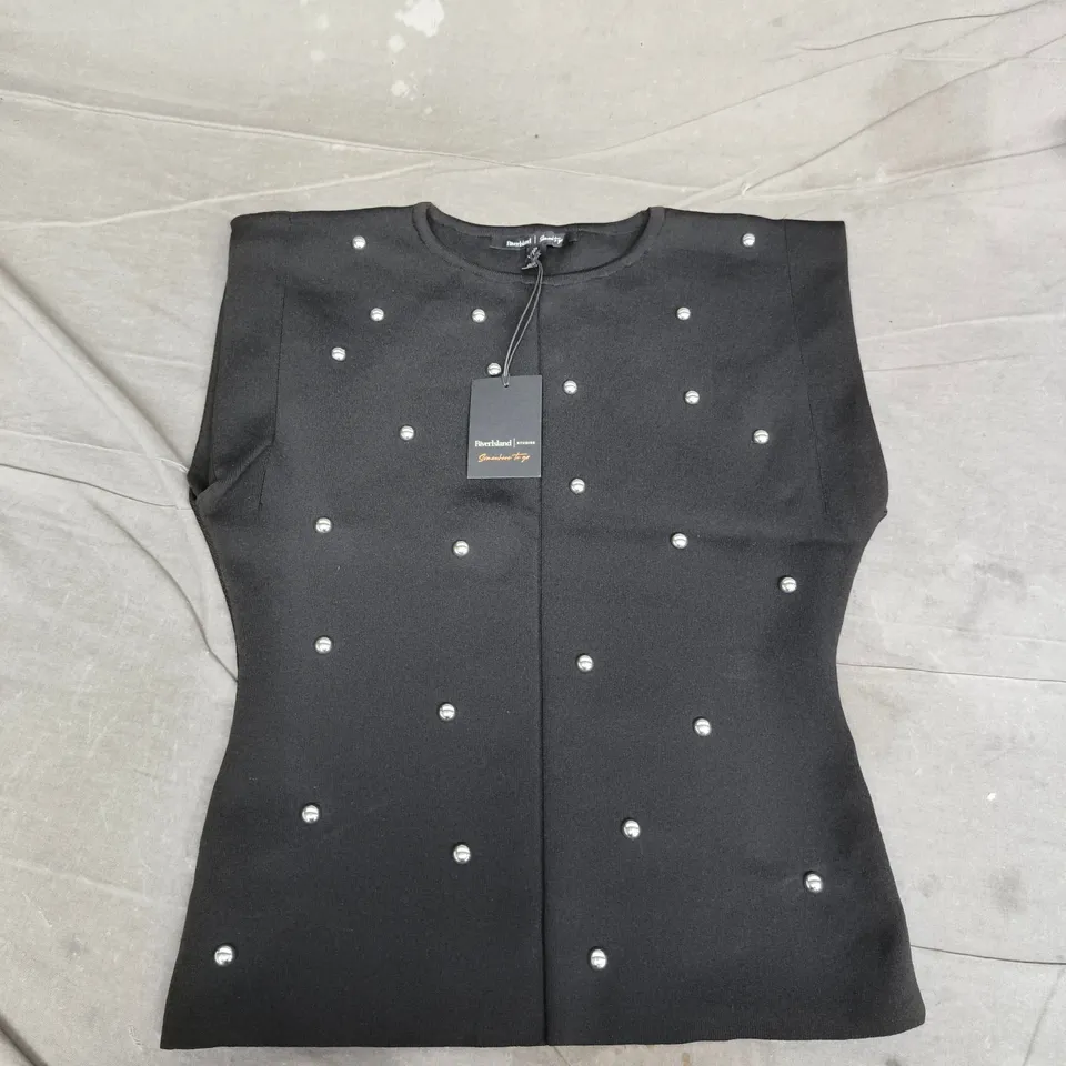 RIVER ISLAND BLACK STUDDED SLEEVELESS TOP - UK MEDIUM