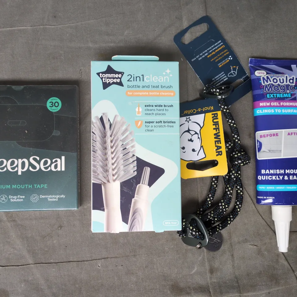 APPROXIMATELY 10 ASSORTED HOUSEHOLD ITEMS TO INCLUDE SLEEP SEAL MOUTH TAPE, TOMME TIPPEE BOTTLE & TEAT BRUSH, ETC