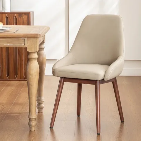 BOXED PADDED DINING CHAIR WITH WOODEN LEGS COMFORTABLE UPHOLSTERED SIDE CHAIR - KHAKI