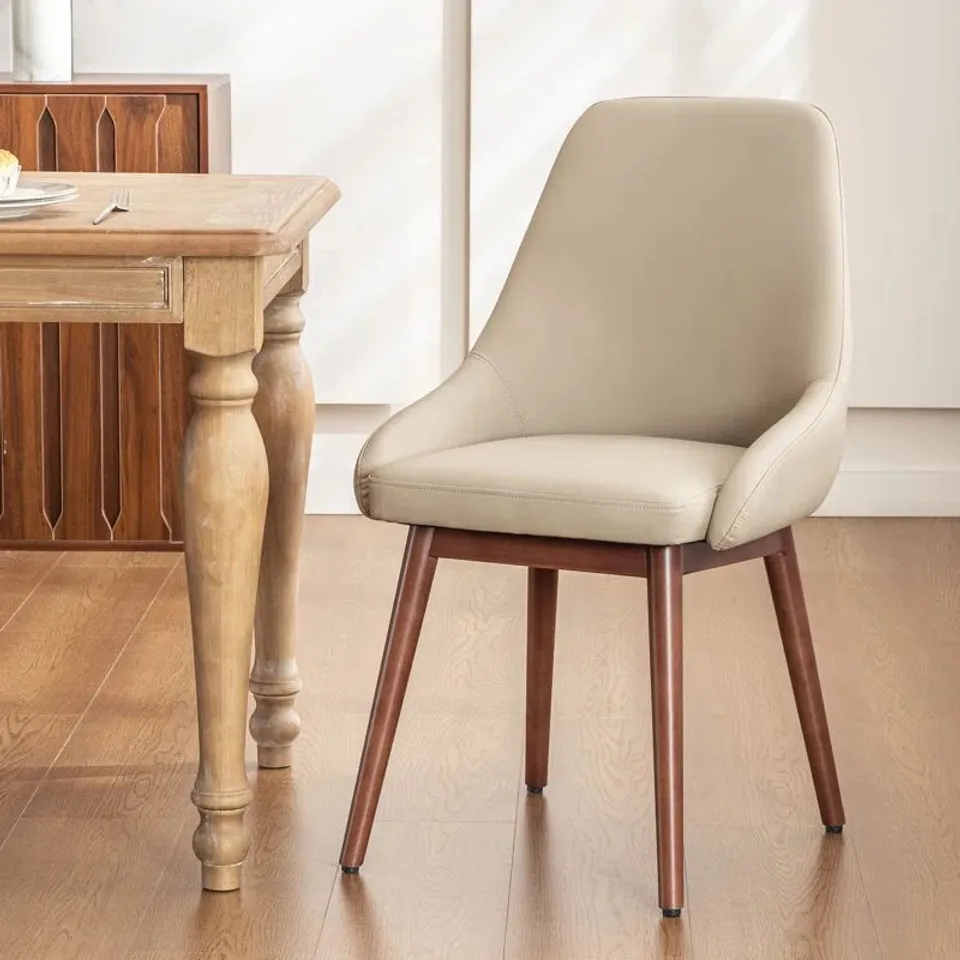 BOXED PADDED DINING CHAIR WITH WOODEN LEGS COMFORTABLE UPHOLSTERED SIDE CHAIR - KHAKI