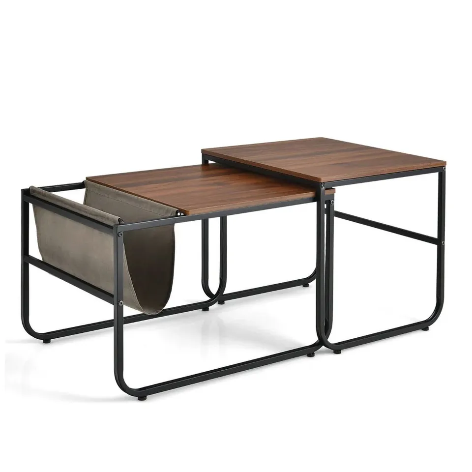 BOXED COSTWAY BROWN INDUSTRIAL NEST OF TABLES SET OF 2