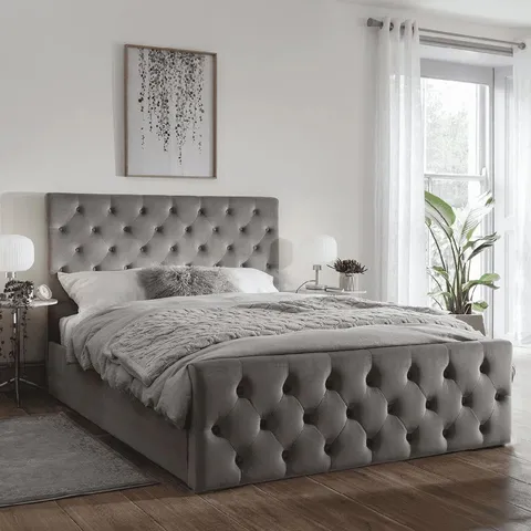BOXED MIKAYLA UPHOLSTERED BED FRAME  [3 BOXES] - GREY-